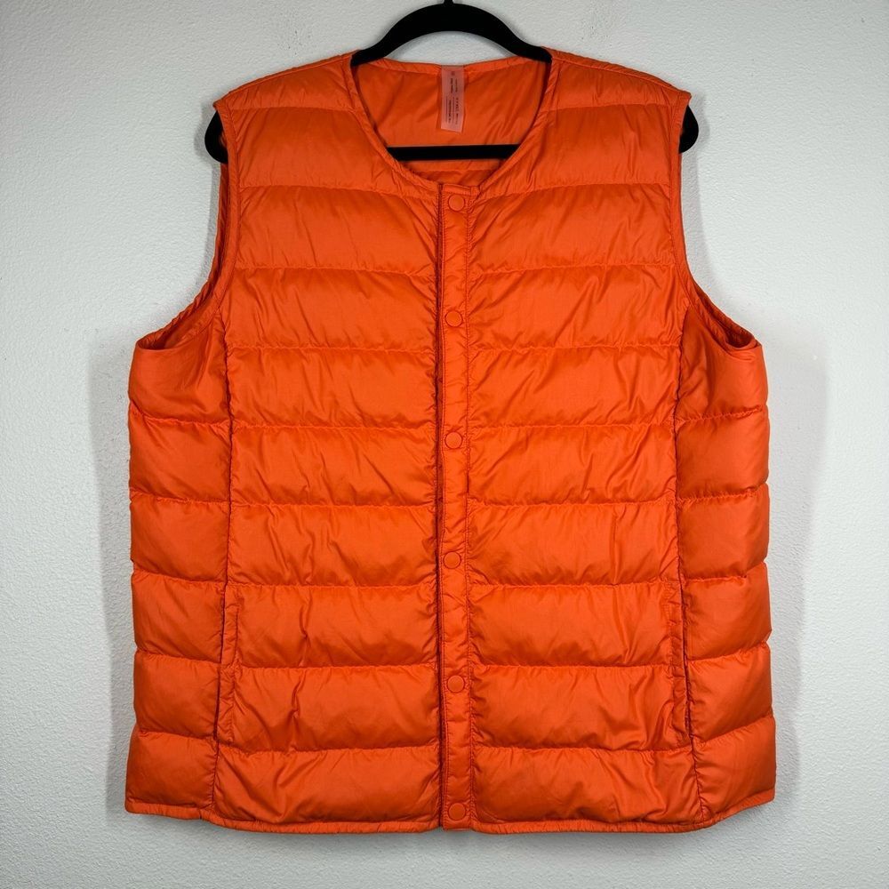Outdoor Voices Down Puffer Vest Women's Orange Snap Button Soft Shield Size XL